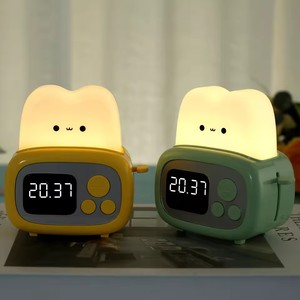 Cute Rechargeable Digital Alarm <b>Clock</b> with Dimmable Night Light Kids Sleep Training Desk <b>Clocks</b> <b>Bedside</b> Wake Alarms - Product Image 1
