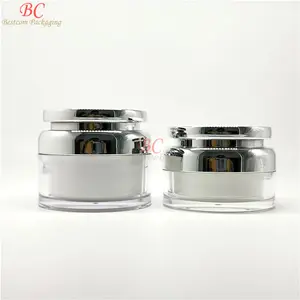 High end silver lid acrylic plastic double wall cosmetic luxury container 80g 100g big jar for body butter