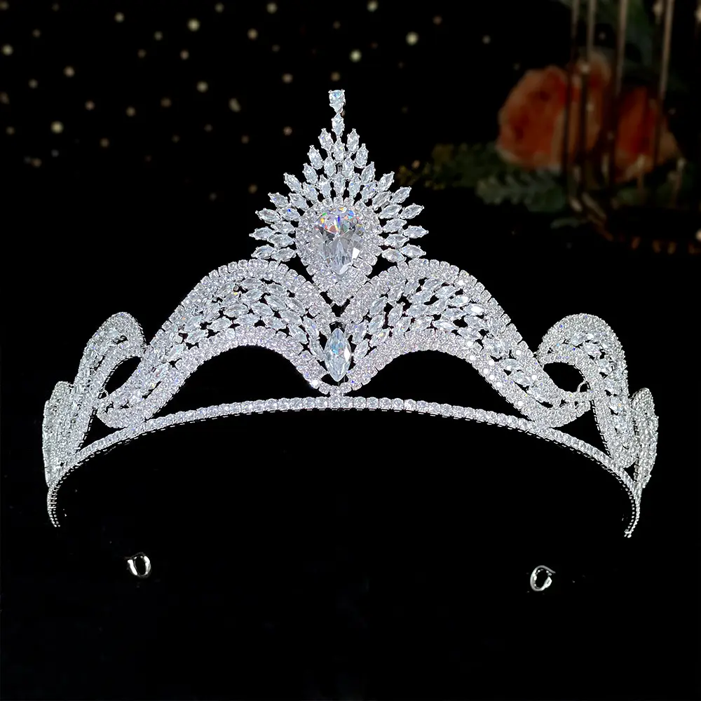 Tiara pesta ulang tahun perak romantis, ornamen rambut zirkon penuh tiara pesta ulang tahun perak