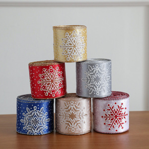 Ruban de Noël en satin à bordure filée imprimé flocon de neige LINGKAI, écologique, fait main, portable, 2 m de long, pour arbre de Noël et cadeaux - Product Image 3
