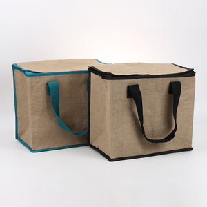 Sac isotherme réutilisable personnalisé Déjeuner pique-nique Toile de jute Sac fourre-tout thermique isolé organique avec fermeture éclair écologique - Product Image 2