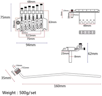 Sistem sadel ponsel isi 6 inci warna emas, komponen sadel dua senar, jembatan gitar listrik tremolo untuk Aksesori instrumen senar