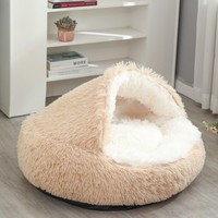 Tempat Tidur Kucing Bulu Imitasi Bentuk Donat Terlaris, Empuk, Nyaman, Berbentuk Gua, Untuk Kucing dan Anjing Kecil, Dilengkapi Tudung