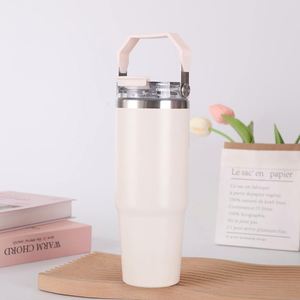 Gobelet isotherme de voyage pour voiture 20oz 30oz avec poignée, couvercle, paille et base antidérapante pour boissons froides et chaudes - Product Image 3