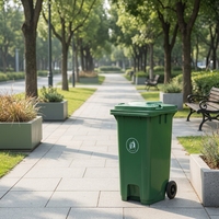 Poubelle à roulettes en HDPE vert de 240 L avec couvercle rabattable, bac à déchets en plastique robuste pour l'assainissement municipal en extérieur