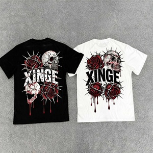 2026 New Bestselling Streetwear Oversized <strong>Top</strong> Custom Vintage Gothic <strong>Skull</strong> Rose Graphic DTG Printed Boxy Cropped Men's T-shirt - Product Image 2