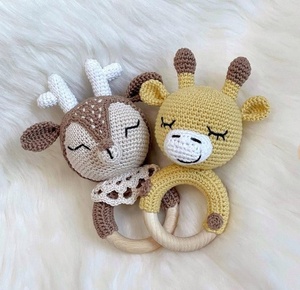 Handmade Hình Động Vật Crochet Vòng Gỗ Rattle Mọc Răng Đồ Chơi Bé Teether - Product Image 1