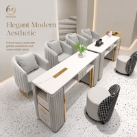 Ensemble Table et Chaise de Manucure Double au Design Moderne et Élégant avec Aspirateur, Canapé, Meuble de Salon Commercial en Métal pour Onglerie, Salon de Beauté, Salon