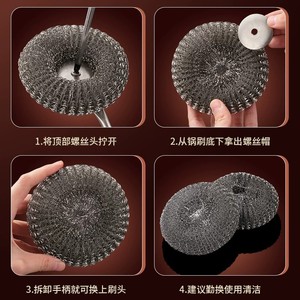 Stainless Steel Pot Scrubber 34cm Long Handle Steel Wire Brush For Kitchen Cleaning Heavy Duty Dishwashing Tool - Product Image 5