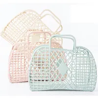 Personalized Retro Vintage Foldable Pvc Plastic Jelly Basket Tote Bag Beach Bag Handbag Purse for Girls Women Party Favor Bags