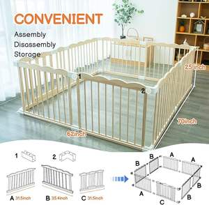 Parc en bois pour bébés et tout-petits Parc en bois massif avec portail - Product Image 2