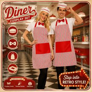 Disfraz de Halloween para Adultos, Estilo Años 50, Camarero, Hot Dog, Soda Jerk, Noche de Cine, Camarera, Cosplay, Carnaval, Fiesta de Circo - Product Image 1