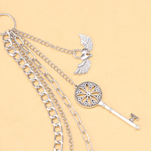 โซ่คล้องกางเกงหลายชั้นพร้อมปีก หัวใจ แม่กุญแจ ดอกไม้ และพวงกุญแจ แฟชั่นฮิปฮอป วัสดุโลหะผสมสังกะสี สีขาว K - Product Image 4
