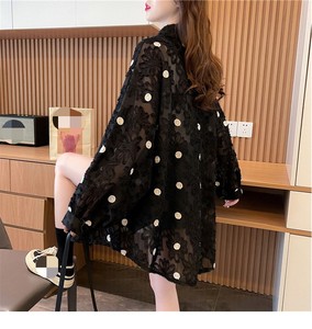 Nueva Camisa de Mujer con Cuello Polo, de Manga Larga, Transpirable, con Estampado de Puntos, Talla Grande, para Verano, Estilo Jacquard - Product Image 2