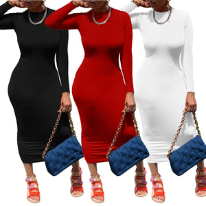 Venta caliente Stretch Bodycon Vestido de manga larga Casual Color sólido Slim Fit Vestidos largos Maxi - Product Image 1