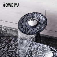 Lavabo et plan de toilette tout-en-un Boweiya en verre trempé coloré artistique en forme de bateau, style italien, pour salle de bain commerciale