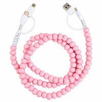 Pengisi Daya Ponsel Berhias Manik-manik Sweet Pink 4 in 1 Aksesoris Fashion Hadiah Kreatif Kabel Multi USB Pengisian Cepat Kabel Mobil Tipe C