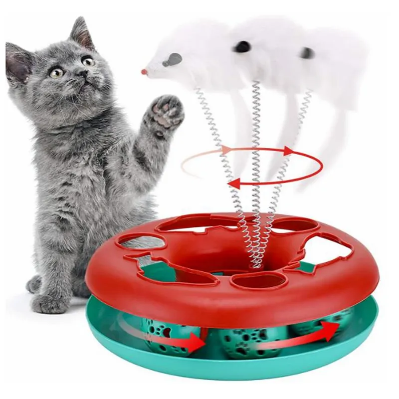 Jouets éducatifs pour chats, avec pistes à roulettes, interactifs et amusants, avec cataire herbe-aux-chats à ressort, avec boules d'exercice, souris amincissante