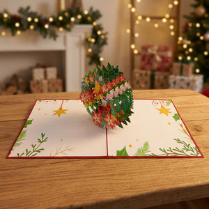 Christmas Wreath Pop Card 3D <b>Paper</b> Craft Floral Design Custom Shape Die Cut Cardstock Holiday Greeting Card <b>Handmade</b> Viet-craft - Product Image 4