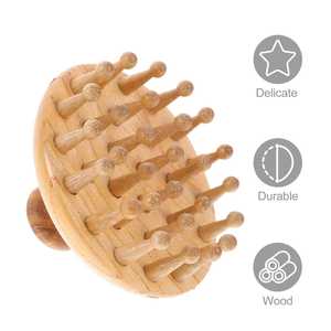 Venta al por mayor de madera Calma el cabello cepillo de masaje del cuero cabelludo hierba madera terapia herramientas cuello bambú cuero cabelludo masajeador de cabeza - Product Image 2
