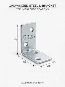 Support d'angle industriel en fer 40x40x22, galvanisé et thermolaqué, connecteur métallique pour armoire, penderie, lit - Product Image 2