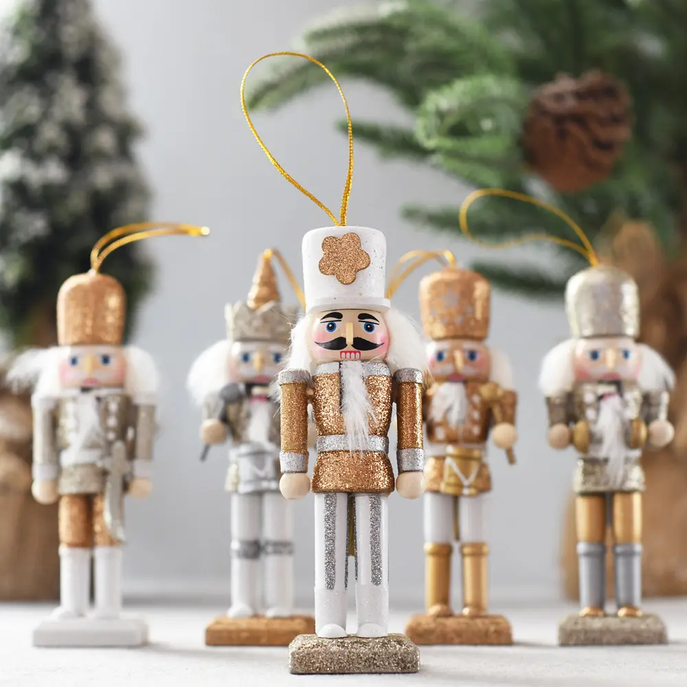 Whole Sale 13cm Christmas New Holiday Bright Powder Nutcracker Pendant Small Puppet Decorations