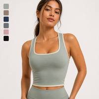Nouveau débardeur de yoga 2026 à col carré pour femme, avec biais contrastant, rembourré, séchage rapide, respirant, dos en goutte d'eau, idéal pour le fitness et la gym