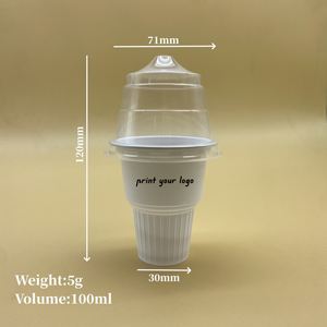 Sulide Emballage en plastique blanc <span class=keywords><strong>jetable</strong></span> avec logo personnalisé pp Plastico 100 ml Tasse à crème glacée écologique avec couvercles à cône - Product Image 2