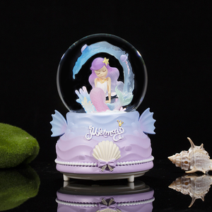 Boules à neige sirène boîte à musique enfants LED-Lit automatique effet de neige fée Style boule de verre décoration de noël cadeau résine - Product Image 5