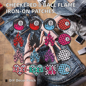 Checkered 8 Ball Flame Iron Punk Polyester Embroidered Patches Y2K Fire XOXO WILD CHILD Appliques Jeans Backpacks DIY Decoration - Product Image 2
