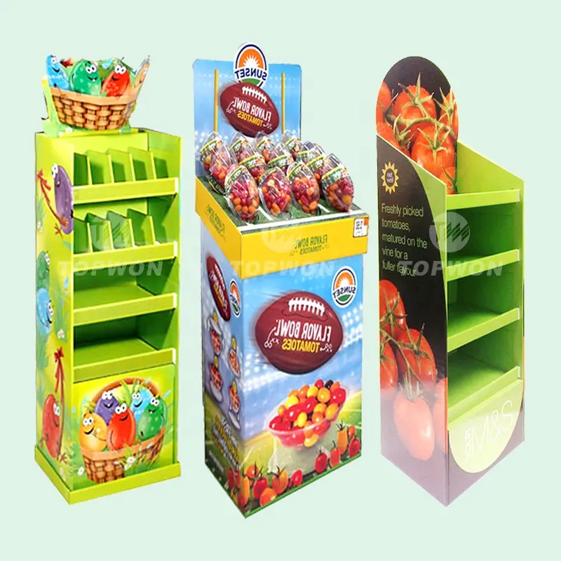 Espositore per vendita al dettaglio di supermercati personalizzato espositore Pop-up in cartone ondulato espositore per frutta e verdura
