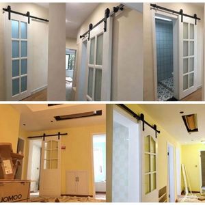 ชุดอุปกรณ์ประตูบานเลื่อนแบบโมเดิร์น ขนาด 6.6 ฟุต เหล็กกล้าคาร์บอน สีดำซาติน พร้อมสกรู รับน้ำหนักได้ 120 กก. รางเลื่อนภายในที่ทนทาน - Product Image 5