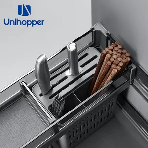 Unihopper Hardware de cocina Vidrio Cajón de especias extraíble de dos capas Cesta de condimento de cierre suave multifuncional