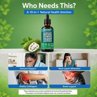10 en 1 Gouttes de Corossol, Algues Marines, Moringa, Curcuma, Huile de Nigelle, Origan, Ashwagandha, Gouttes Liquides Amères de Corossol