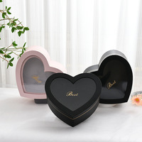 Caja de Regalo de Cartón Mate con Ventana de Cristal de Dos Corazones, Materiales Reciclados, Tapa Transparente para el Día de San Valentín, Rosas, Flores, Frutas