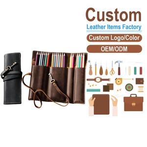 กระเป๋าใส่ดินสอหนังวัววินเทจ หนังชั้นแรก กระเป๋าใส่สีเทียนแบบเรียบง่าย กระเป๋าใส่ปากกาสีสำหรับศิลปะ - Product Image 1