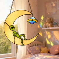 YAPPIE HD-0100 UFO Alien Art Déco Ensemble de sous-verres en verre teinté Logo personnalisé Décoration de jardin extérieur Thème extraterrestre Anniversaire