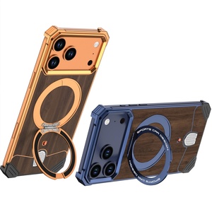 Luxury Walnut Wood Back Panel Magnetic <b>Phone</b> Case for iPhone 18 17 Pro Max With 360° <b>Ring</b> Stand Aluminum Metal Frameless Cover - Product Image 6