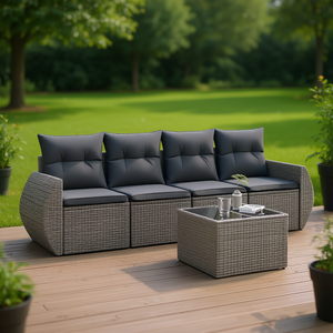 Conjunto de Sofá Modular Compacto de Ratán Sintético Gris para Jardín, Muebles Modernos para Exteriores con Cojines de Espuma de Alta Densidad, Ratán Sintético Resistente a los Rayos UV - Product Image 2