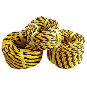 3股扭曲聚乙烯塑料麻绳虎绳黄黑颜色200m每卷
