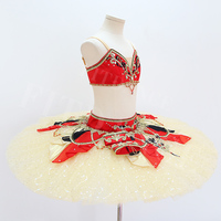 T0957 Jupe jaune clair et rouge pour enfants adultes avec service personnalisé Vêtements de danse de scène Tutu de ballet professionnel