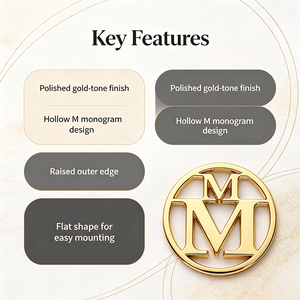 ป้ายโลหะรูปวงกลมแบบมีร่องลายตัวอักษร Gold M ขอบขัดเงา สำหรับกระเป๋า เสื้อผ้า และเครื่องประดับแบรนด์เนม - Product Image 5