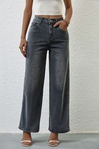 <span class=keywords><strong>Jean</strong></span> droit <span class=keywords><strong>gris</strong></span> clair en denim pour femme/maman, taille haute très extensible, motif uni, coupe ample - Product Image 3