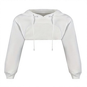 Lady 420GSM Fleece Cropped Hoodie Stand Collar <b>Pullover</b> <b>Jumper</b> Women Crop Hoodies Knitted Breathable Autumn Wear - Product Image 1