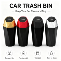 Mini poubelle de voiture avec couvercle, poubelle de voiture à bouton-poussoir en ABS, conteneur à déchets compact pour l'organisation de l'intérieur de la voiture