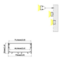 Profilé en aluminium led linéaire sans monture 7535B avec pendentif de couverture de diffuseur PC ou montage en surface sur une installation de plaques de plâtre