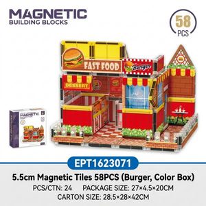Bloques de Construcción Magnéticos EPT, <span class=keywords><strong>Serie</strong></span> City Street, 58-64 Piezas, Panadería, Hamburguesería, Cafetería, Fichas Magnéticas, Juguete Educativo 3D STEM para Niños - Product Image 6