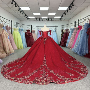 Vestido de Quinceañera Rojo Jancember 6939, Vestido de Gala con Lentejuelas, Vestido de Novia Color Vino, Lazo, Dulce 16, Fiesta de Cumpleaños, Banquete, Evento - Product Image 4