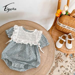 Baju Musim Panas Bayi Baru Lahir Pakaian Bayi Perempuan Motif Bunga Romper Lengan Pendek Set Pakaian Bayi - Product Image 5