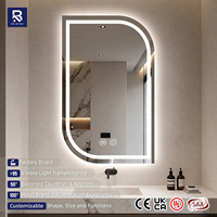 Miroir de salle de bain intelligent à LED, forme asymétrique en D, anti-buée, interrupteur tactile, miroir mural rétroéclairé, décoration moderne pour la maison, vente en gros OEM